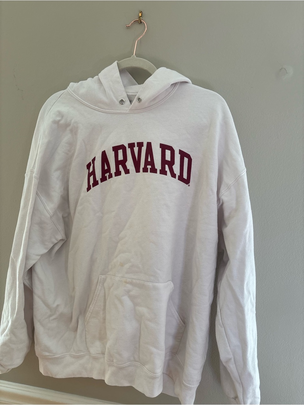 Harvard White Pullover Hoodie with Maroon Logo